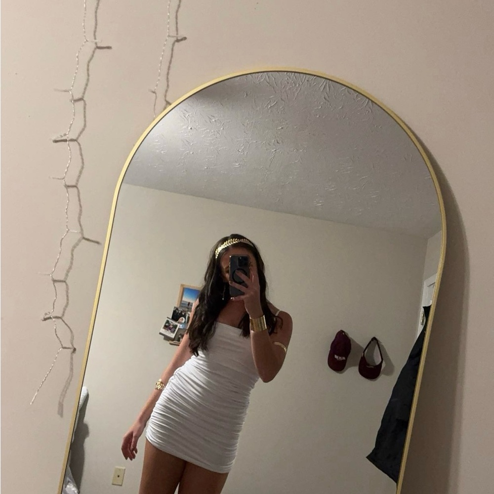 White Ruched Drawstring Dress - Picture 2 of 2